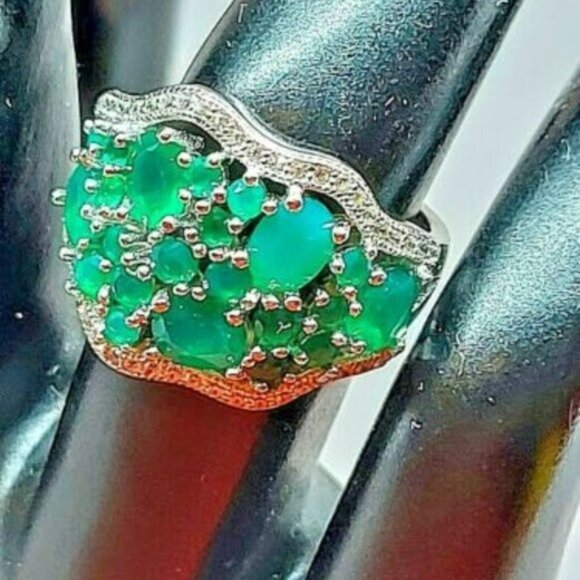 925 Sterling Silver Ring with Natural Green Agate - Picture 2 of 9